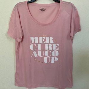 J.Crew NWT Pink Scoop Neck Merci Beaucoup Tee